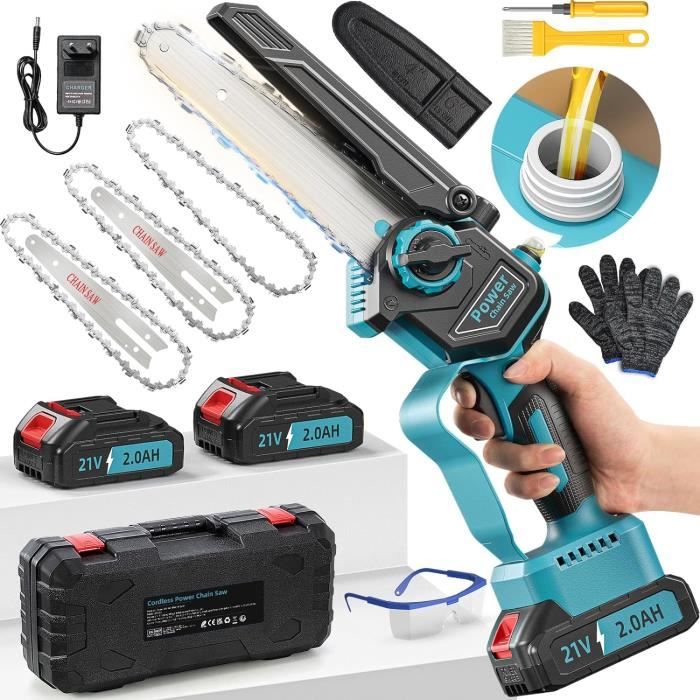 Tronçonneuse Électrique Sans Fil 12 Pouces - Moteur Sans Balais, 2 Batteries 5.0 Ah, Capacité De Coupe 26 Cm - Pour Jardin, Élagage