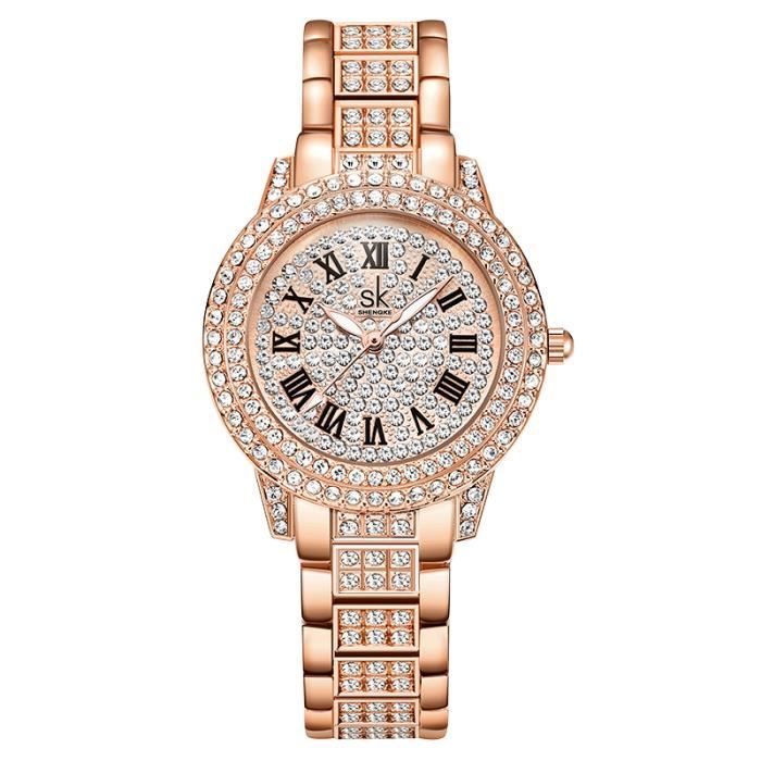 Montres Femmes de marque 2022 haut de LUXE Diamant Doré Rose Bracelet Quartz étanche Bijoux Magnifique Montre pour Dame Fille