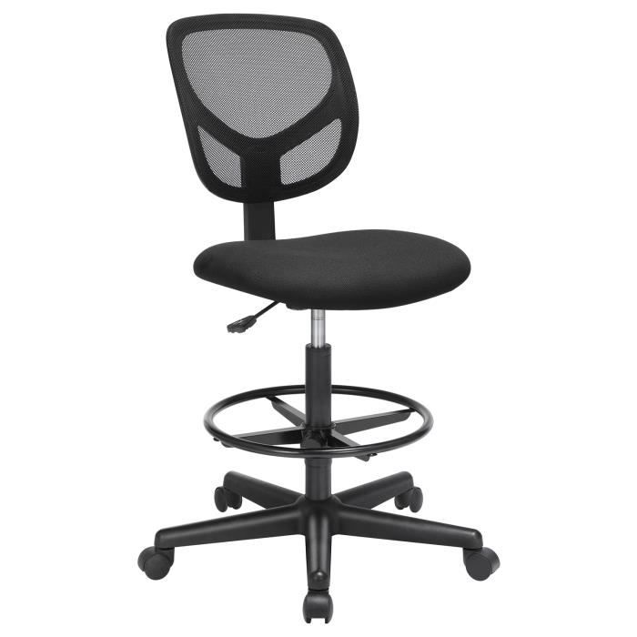 SONGMICS Tabouret avec Repose-Pieds Circulaire Hauteur réglable Siège Ergonomique Rotatif Fauteuil de Bureau sans accoudoirs