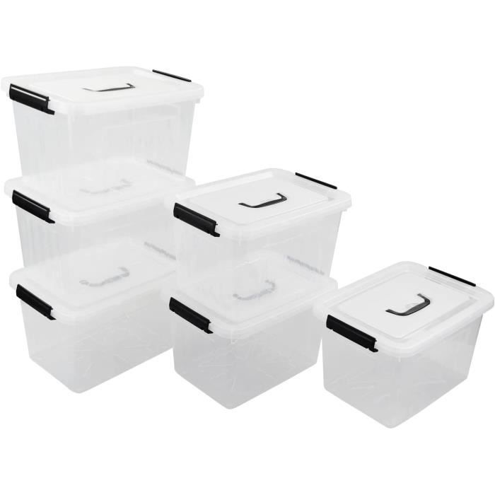 Lot De 6 Boîtes De Rangement Empilables Avec Roues En Plastique Avec