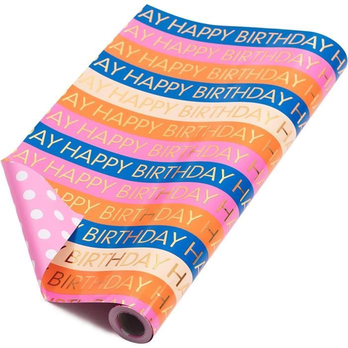 Papier Cadeau Kraft RUSPEPA - Motif Joyeux Anniversaire - 44,5 Cm X 10 M