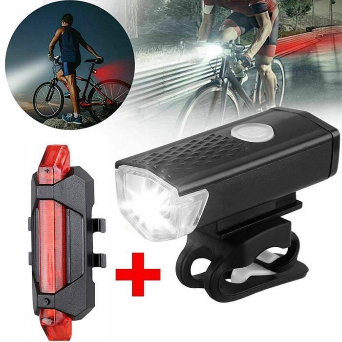 Ensemble d'éclairage de vélo étanche Phares de bicyclette feux arrière mis avertissement de charge USB lumière de-SPR