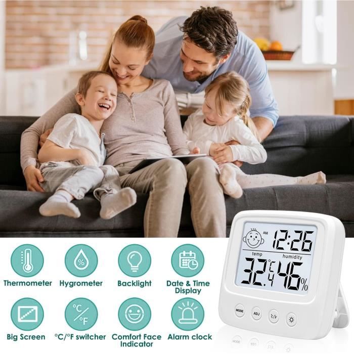 Lot De 3 Mini Thermomètres Hygromètres Numériques - Précision ±1°C Et ±5% HR - Plage -50°C à 70°C - Blanc