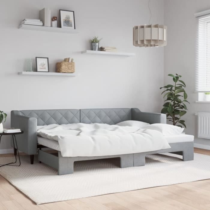 Elegant 80 x 200 cm Lit Adulte - Lit de jour avec lit gigogne gris clair 80x200 cm tissu 3875 Kg
