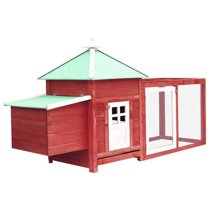 Comparer les prix de 73746|Jill's•) SOLDES CHIC Enclos Cage pour poules Avec élégant - Animaux Poulailler avec nichoir Rouge 190x72x102cm Bois de sapin m