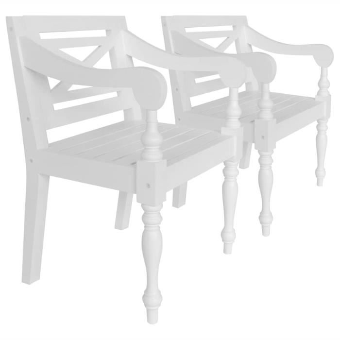 chaises batavia - vidaxl - blanc - bois d'acajou massif - avec accoudoirs - pliant - lot de 2
