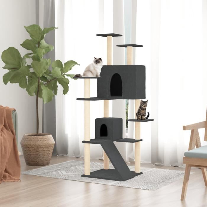 171695  vidaXL Arbre à chat avec griffoirs en sisal Gris foncé 153 cm