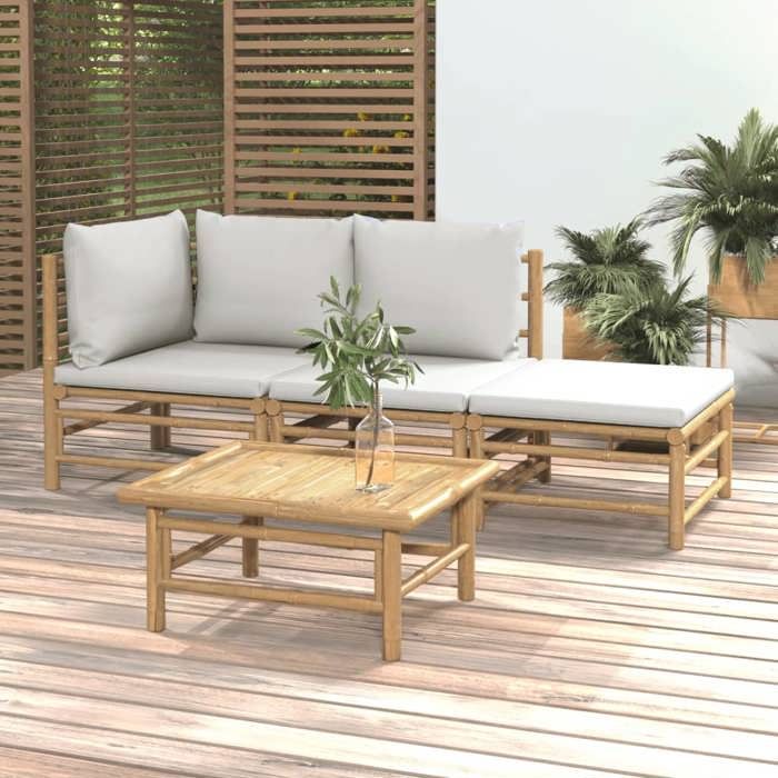 vidaXL Salon de jardin 4 pcs avec coussins bambou 3155080