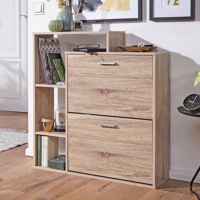 Meuble à chaussures SAMO avec 2 porte et étagère en MDF couleur chêne sonoma