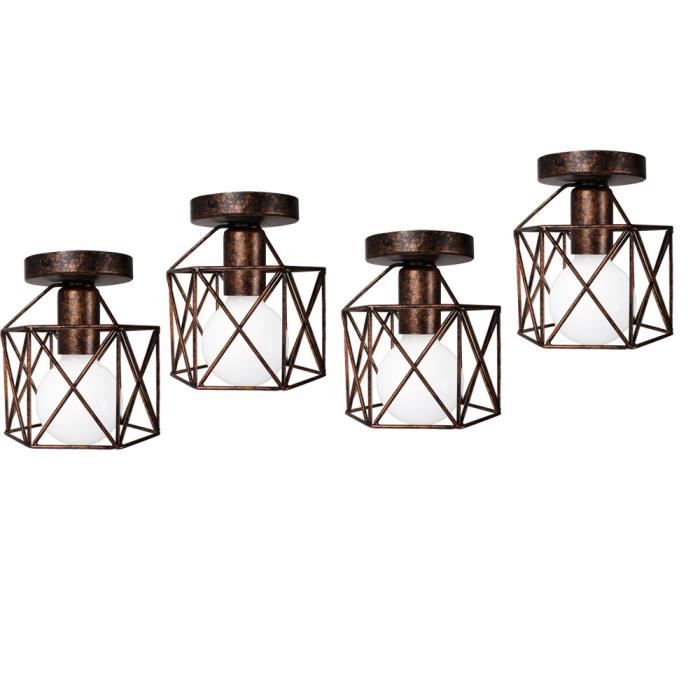 UNI 4 Pack Plafonnier Industrielle Retro en Métal Cube Carré Fer Suspension luminaire pour Salon Chambre Bar Salle à Manger Rouille