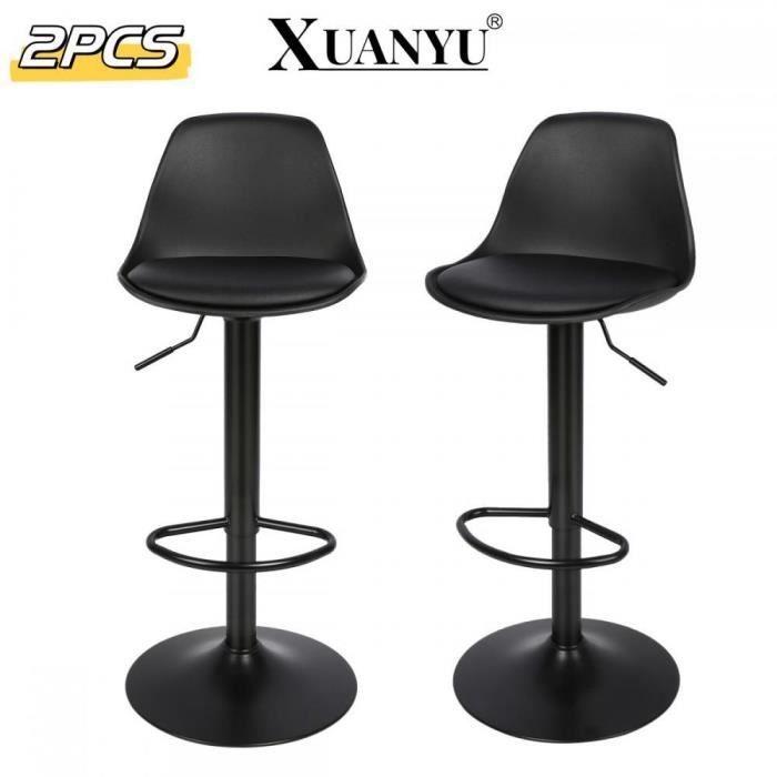 Tabouret de Bar Noir - XUANYU - Réglable en Hauteur - Lot de 2 - Avec Accoudoirs
