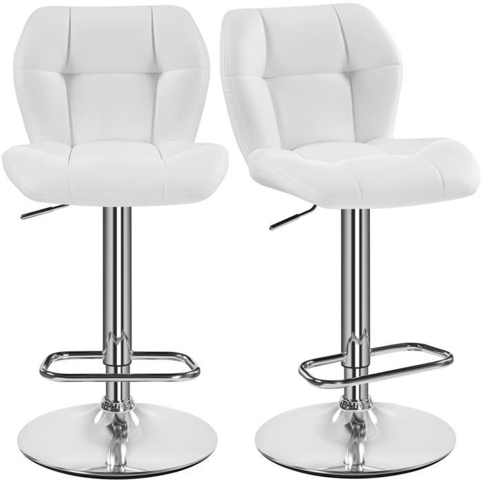 Lot de 4 Tabourets de Bar Similicuir Réglables Blancs