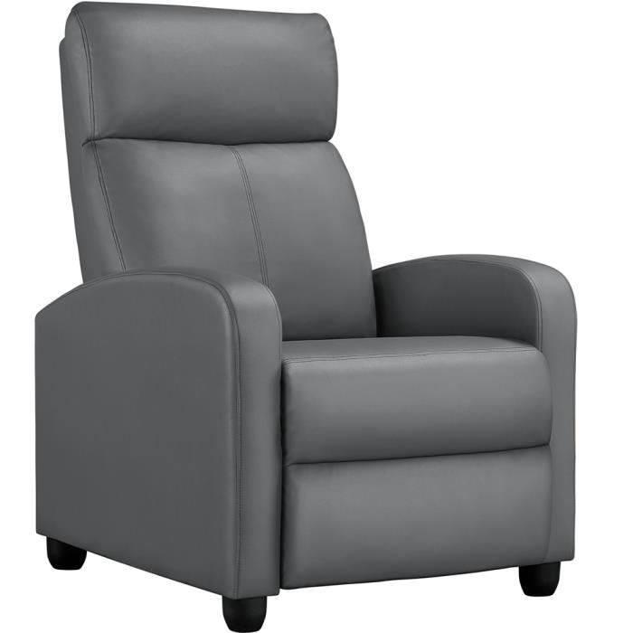yaheetech fauteuil de relaxation petit canapé inclinable en similicuir en 3 positions 1 place 85 × 67 × 99,5 cm jusqu’à 120 kg gris