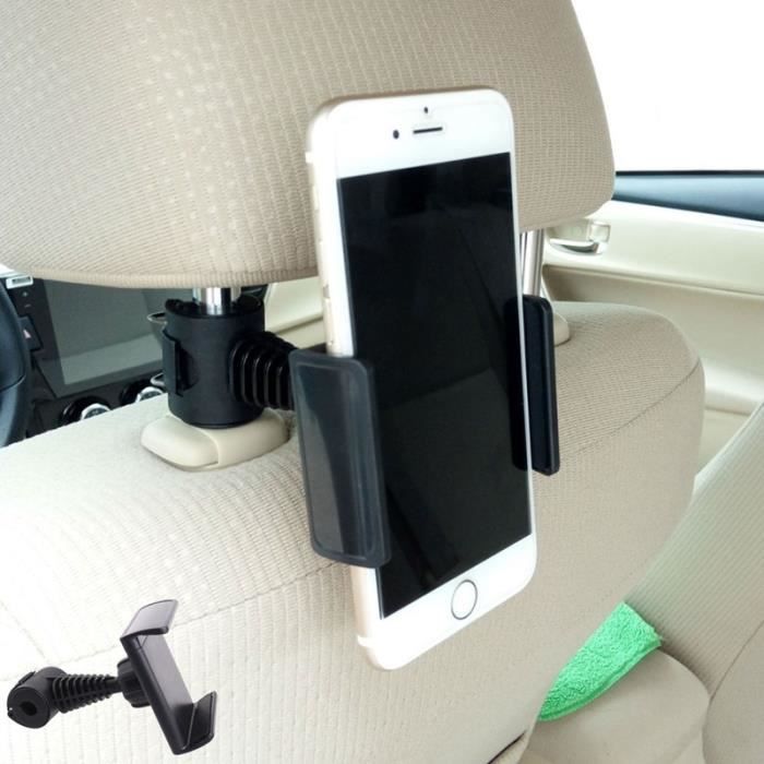 Support de téléphone portable pour appuie-tête arrière en acier inoxydable  à double crochet de voiture (
