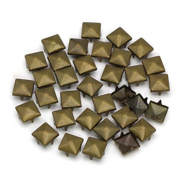 100 Rivets Clous Carrés Pyramidaux 8mm Noir - Déco Cuir Punk - Métal