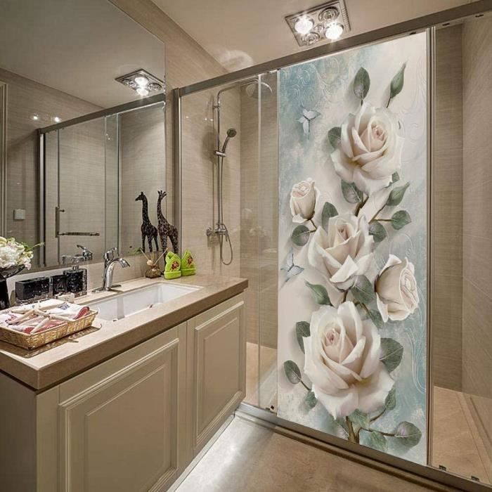 Rose Autocollants Porte 77x200 Cm Paysage Jardin Japonais 3D Trompe L'Oeil - Stickers Vinyle Imperméables