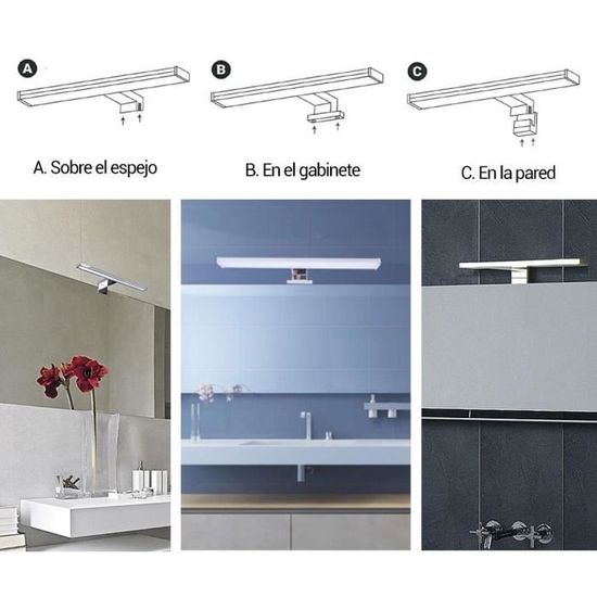 Lampe LED Pour Miroir Salle De Bain 30cm - 2-en-1 Montage Chrome - IP44 - 6500K Blanc Froid - 5W