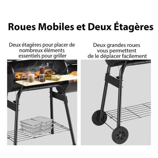 Barbecue Au Charbon De Bois Tarrington House - Acier, Thermomètre, Tablette Et Roulettes - Gris