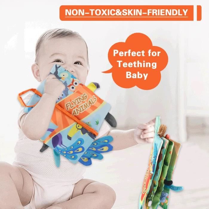Livre En Tissu Sensoriel Pour Bébé 0-3 Ans - Animaux De La Jungle, Queues à Toucher, Pages Qui Crissent - Cadeau Naissance