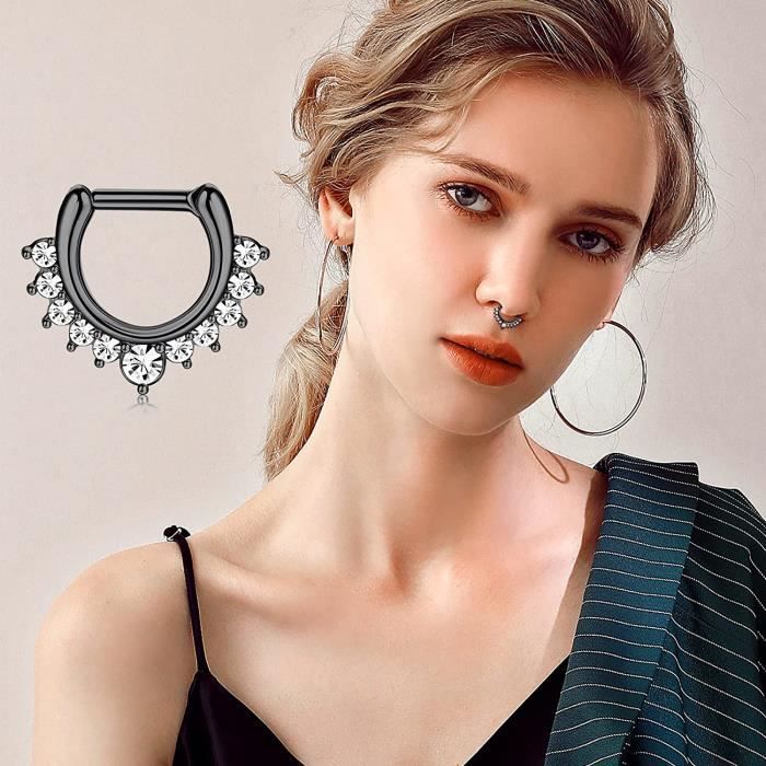 16 PCS Piercing Septum Ring 16g Black Septum Stainless Steel Daith Boucles d oreilles Nasal Ring Clamp CZ Cartilage Spiral Boucl52 Cdiscount Au quotidien