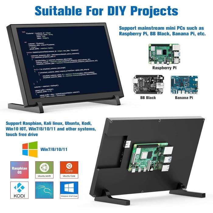 10.1'' Écran Tactile Raspberry Pi Touchscreen Monitor Ips 1280X800 ...