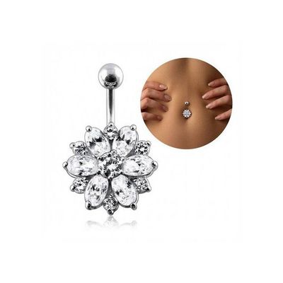 Piercing Nombril Acier Chirurgical 10 Mm Homxi - Croix Zircone Blanc, Bijou Argenté - 9
