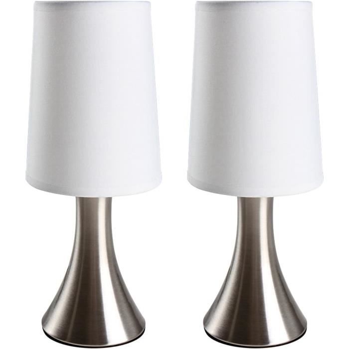 HUGCHG Lampe de table à contrôle tactile, lampe de chevet à intensité  variable avec abat-jour en tissu gris, lampe de chambre à coucher, salon,  bureau, ampoule 4 W à intensité variable incluse 