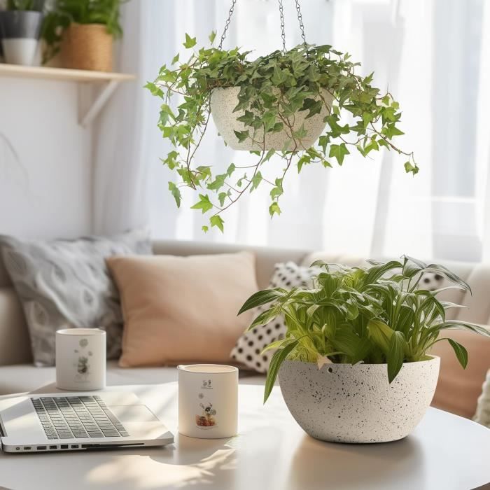 2 Pots De Fleurs Suspendus T4U 30cm - Support Plante Décoration Murale Avec Chaîne - Drainage Intégré