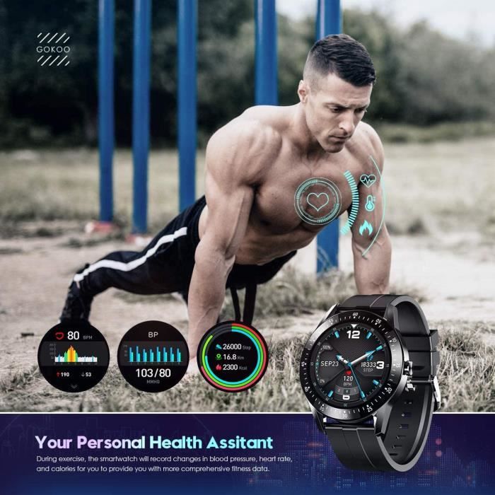 Montre Connectée Homme Smartwatch Sport Cardiofréquencemètre Montre  Intelligent Etanche Bracelet Connecté Tensiomètre Podomètr[248]