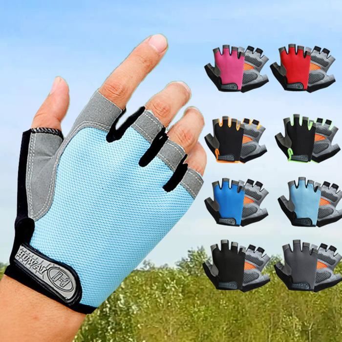 Gant Ski Enfant Gants Cyclisme Demi-Doigts Homme Femme Pour VTT Rembourrés Anti-Choc Protection Paume Vélo