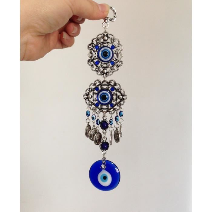 Mikqky 2 Pièces Amulette Mauvais Œil Turc Bleu - Pendentif Décoration Intérieur Protection Et Chance