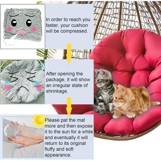 Coussin Épaissi Pour Chaise Oeuf Suspendue 90x120x15cm - Coussin Siège Balançoire Nid Avec Oreiller Blanc