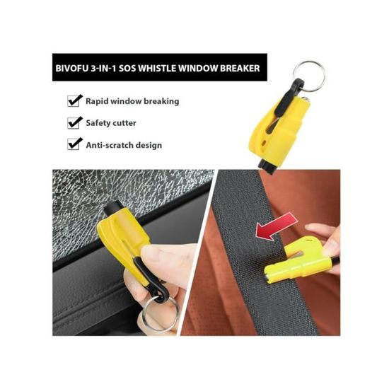 Lot De 2 Marteaux De Sécurité Voiture 3 En 1 - Brise-Vitre, Coupe-Ceinture, Sifflet, Porte-Clés D'Urgence Pour Évacuation