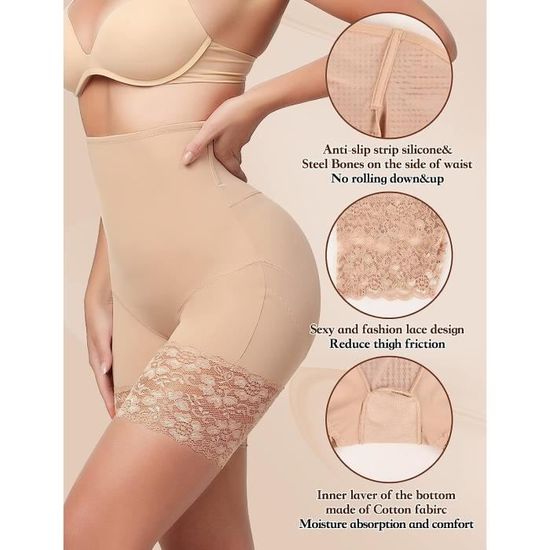 Culotte Gainante TOMEEK Femme - Ventre Plat, Taille Haute - Anti-Frottement Cuisse - Shapewear Dentelle