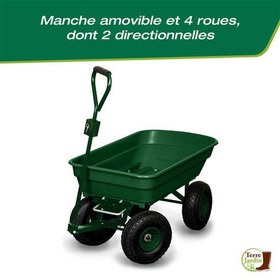 Grand Chariot Jardin Basculant 408 Kg – Brouette Tout-Terrain Avec Benne Inclinable, Cadre Acier