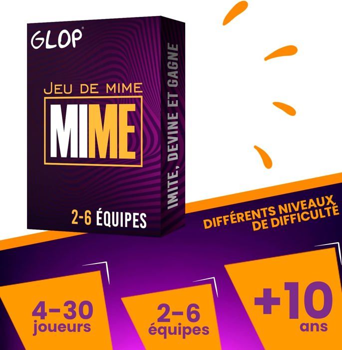Glop Mime – Jeu de Mimes Drôle et d'Ambiance pour Adultes et Enfants 8+, Jeu de Societe pour Familles et Amis, Animation pour Soirées et Fêtes, Cadeau