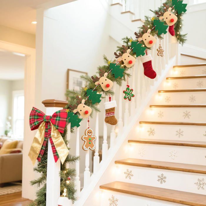 Guirlande De Noël En Feutre 3m - Motifs Renne Et Sapin, Lot De 2 Pour Décorations Murale Ou Cheminée