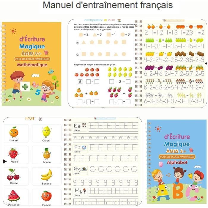 Grand Cahier Ecriture Magique Francais, 4 Livres Calligraphie Enfant  Reutilisabl