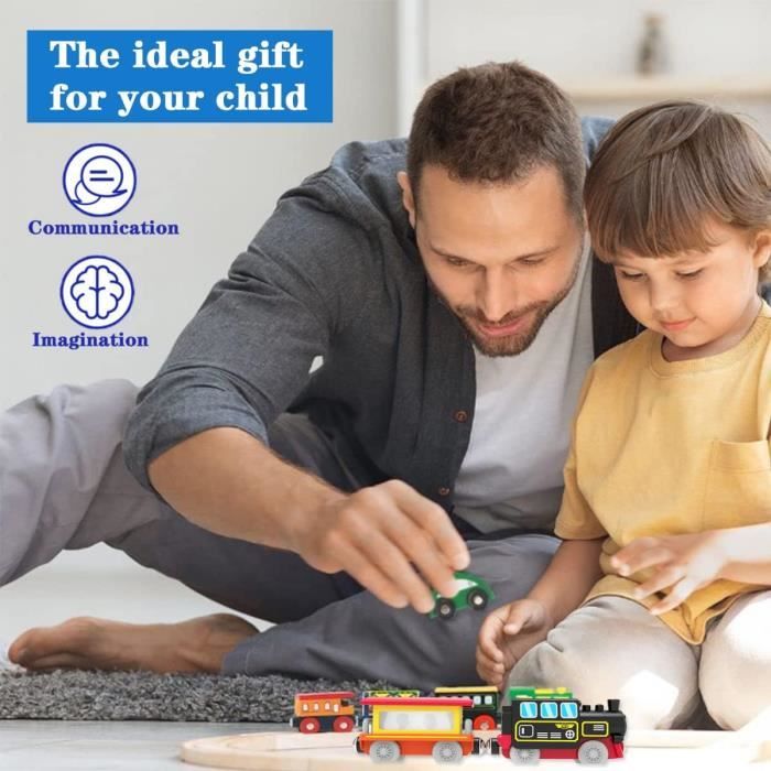 Jouet Train Sonore Cylora Train Électrique Magnétique Pour Enfant – Locomotive Rouge à Piles Avec Sons Réalistes, Wagons Et Figurines, Compatible Thomas & Brio, Dès 3 Ans