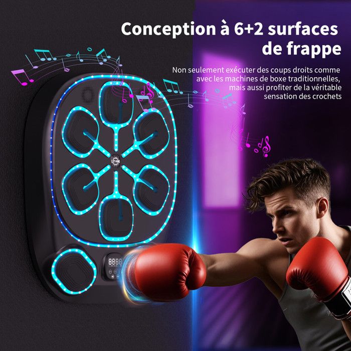 Machine De Boxe Musicale Bluetooth Avec LED – 9 Vitesses, Frappe Précise, Montage Mural Ou Portable – Gants Inclus