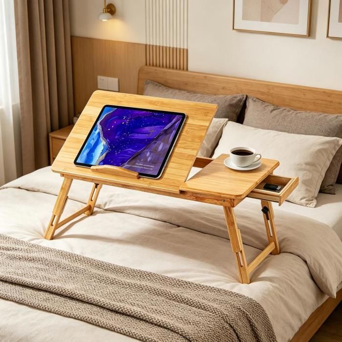 Table de Lit en Bambou Pliable et Compacte, Plateau Inclinable avec — free download