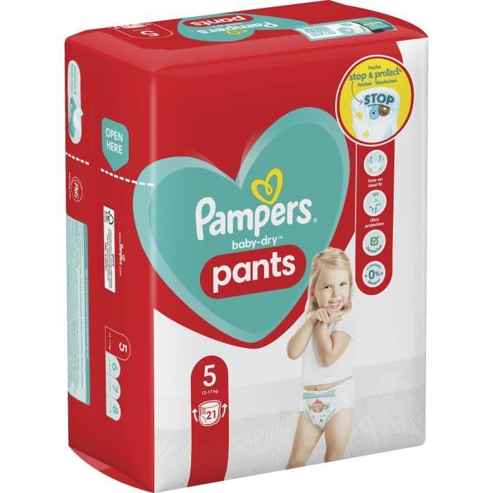 Couches-culottes PAMPERS Baby-Dry Pants - Taille 5 - 21 unités - Protection  360°