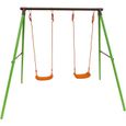 Portique acier pour enfants - HABITAT ET JARDIN - Polo - 2 balançoires - Vert-0