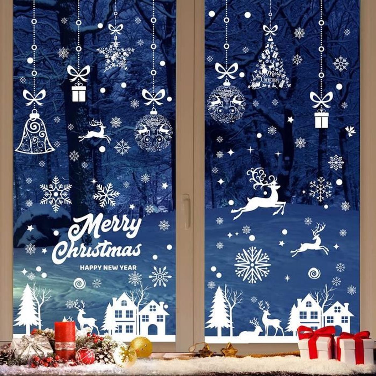 192 Stickers Noel Fenetre Réutilisable, Decoration Noel Fenetre