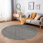 Carpetsale24 Tapis de Salon en Gris 120 cm Rond tapis à boucles mélangées uni moderne tapis décoratif facile d'entretien doux