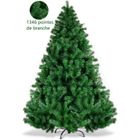 GYMAX Arbre de Noël 225 cm avec 1346 Branches en PVC, Sapin Artificiel avec Support en Métal, pour Intérieur/Extérieur, Vert