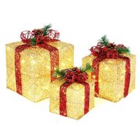 Kit de 3 Boîtes Cadeaux de Noël LED Décoration de Noël - 27 cm x 25 cm x 25 cm /23 cm x 20 cm x 20 cm / 18 cm x 15 cm x 15 cm