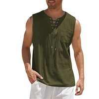 T-shirt à col montant et col Montant Rétro Sans manches pour Hommes Vert