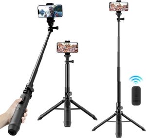 PERCHE - CANNE SELFIE Noir MS-01K Trépied Selfie Stick, Support de trépied Extensible Portable avec télécommande Bluetooth et Support de téléphone