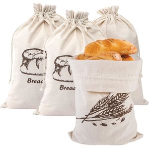 Lot De 4 Sac à Pain Tissu En Coton Avec Cordon De Serrage 45 X 30cm